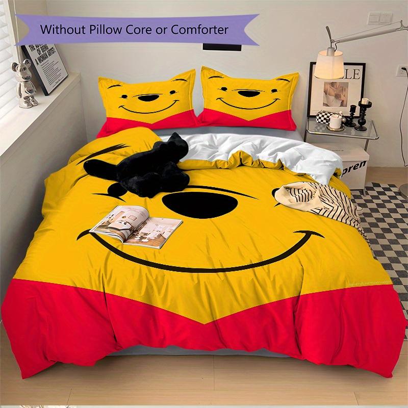 3pcs Set Pooh1pc of Quilt Cover+2pcs of Pillowcase, No Core, Print Bedding, All Seasons Bedroom Setting092