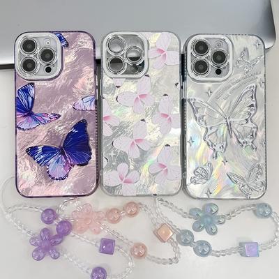 Suitable for IPhone16E Electroplated Phone Case Butterfly Apple 15promax with Glitter Lens Film Bracelet