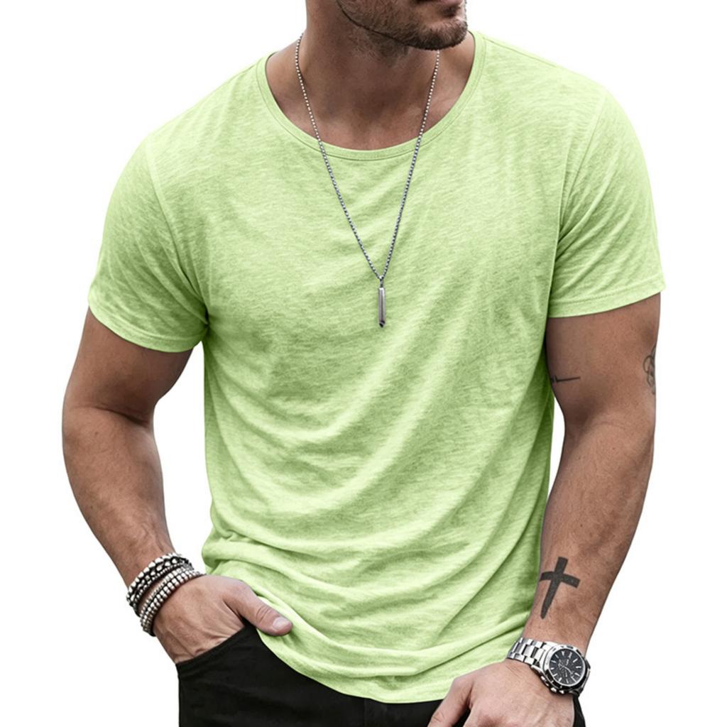 Men Short Sleeve T Shirt Crew Neck Solid Basic Tee Casual Streetwear Fit Lightweight Simple Top for Everyday Use