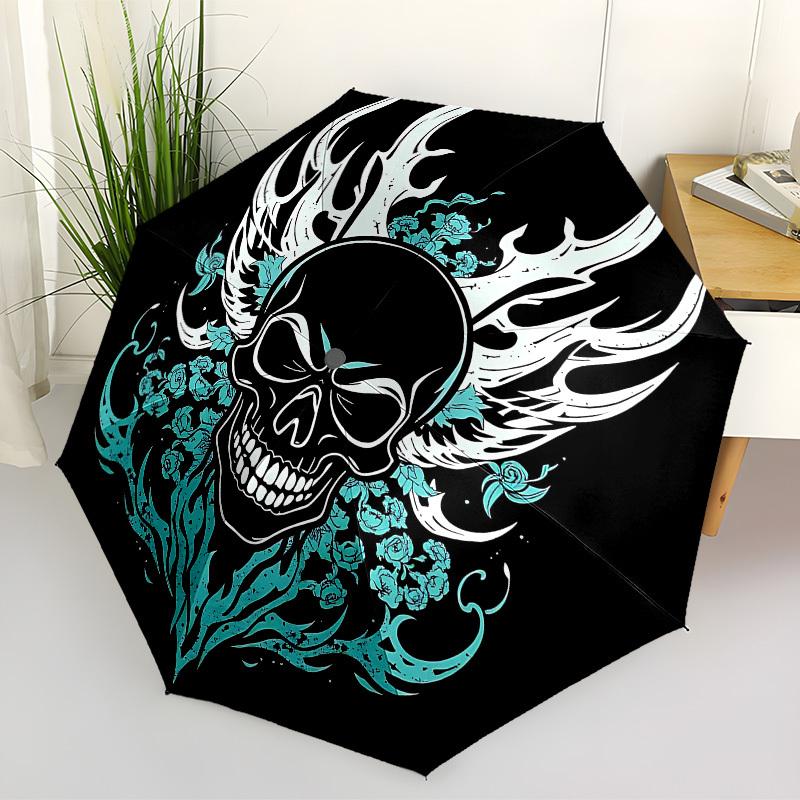 

1PC Skull Flames Automatic Folding Umbrella - Compact 8-Rib Design, Durable Plastic & Iron, Lightweight for Outdoor Daily Use, Festive Gift021