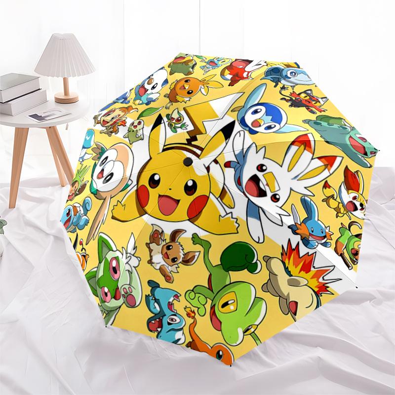 1pc Pokémon Pattern Umbrella, Fashionable, Personalized, High-Value Folding Umbrella, a Must-Have for Summer, 8-Rib Durable Iron Frame, Tri-Fold