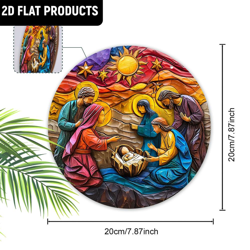 Wooden Christ Decor Wood Round Sign -The Birth of Jesus, The Sculptural Style of Gorgeous Colors -for Door, Wall, Home, Room, Farmhouse, Street, Shop