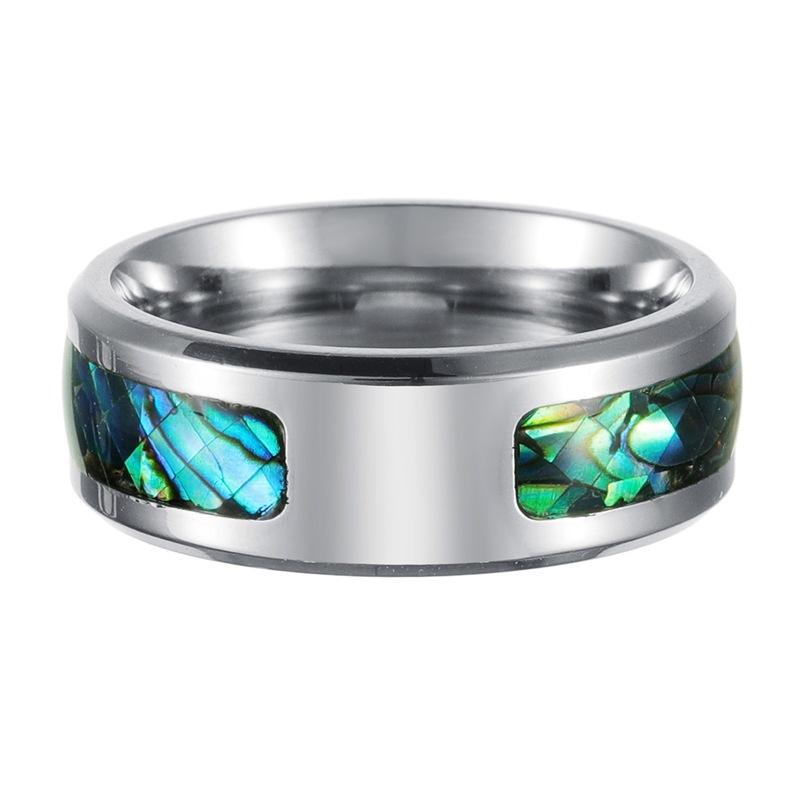 Customizable Fashion 8mm  Stainless Steel Ring for Men Women Colorful Abalone Shell Inlaid Ring Men Wedding Party Jewelry