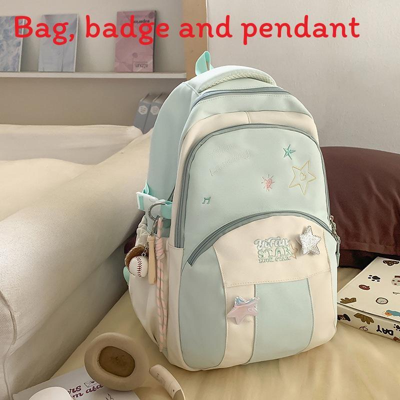 Blocked Letters Color Star Embroidery Pattern Student Backpack With Pendant