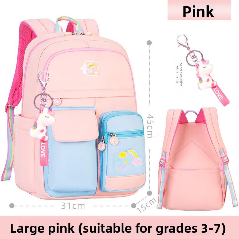 2 Size Primary Backpack with Pendant for Girls Aged 6-12 Lightweight Children's Backpacks Contrasting Color Student School Bags