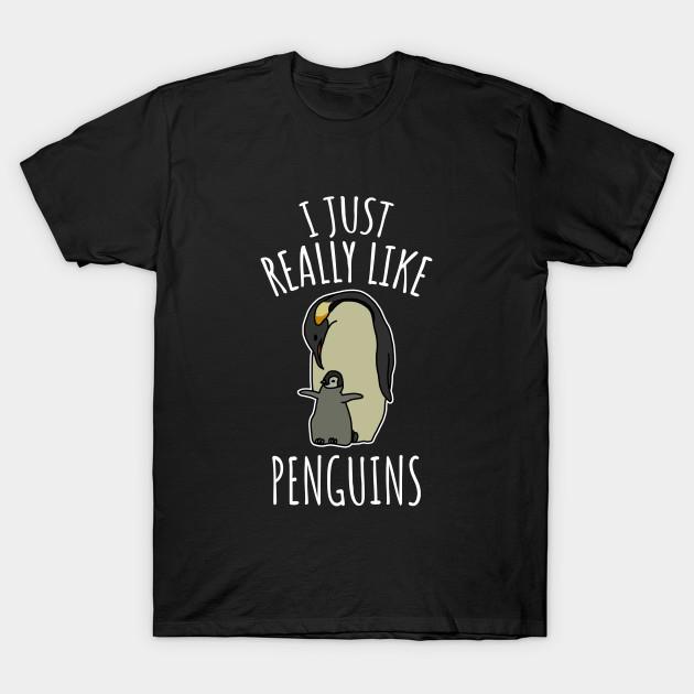 Men Black Print T-shirt I Just Really Like Penguins No-Cut Transfer Paper Print Cotton Tshirt 2XL