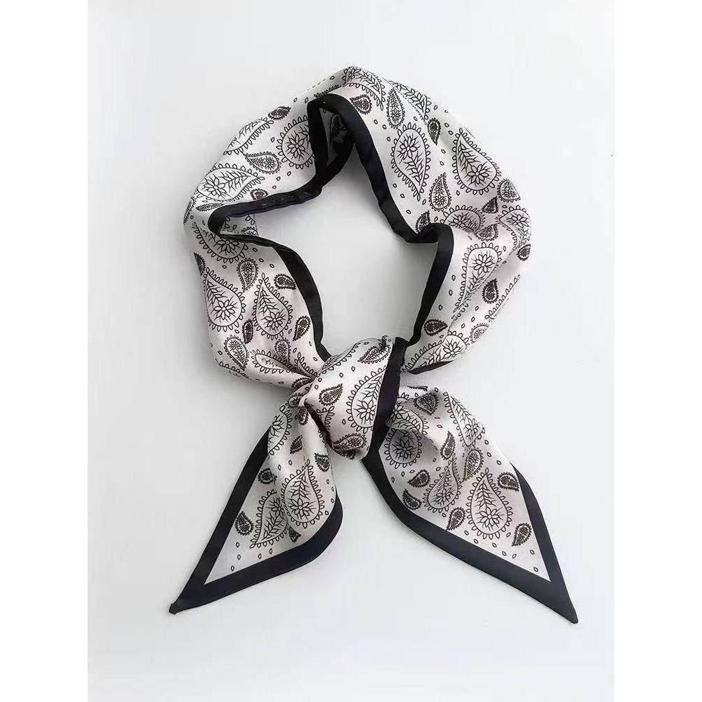 Women Foulard Silk Scarf, Luxury Skinny Bag Scarf, Neckerchief Headband
