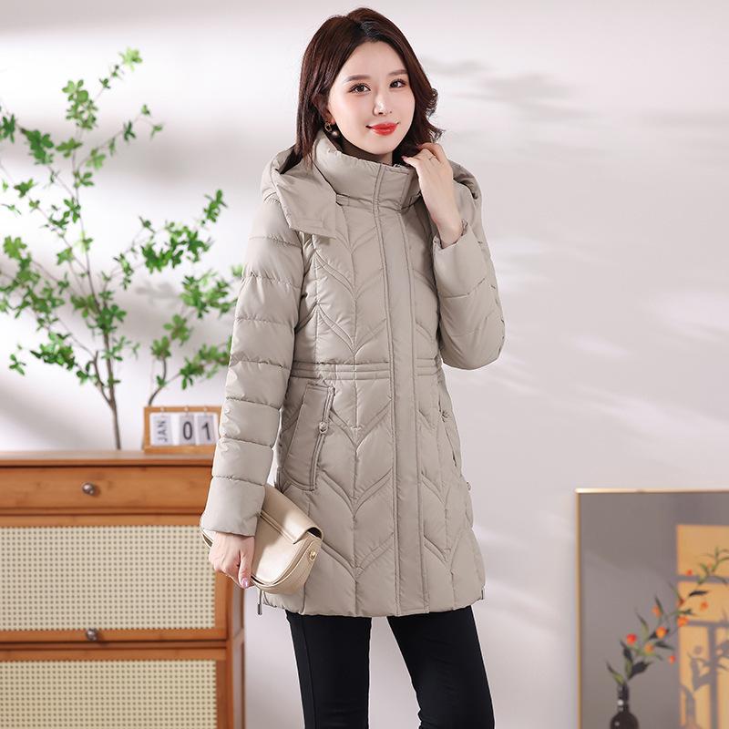 

одежда женская средней длины и длинная зимняя большого размера модная хлопковая одежда приталенные и тонкие хлопковые куртки с капюшоном теплые куртки 3XL120-66.5 kg бежевый