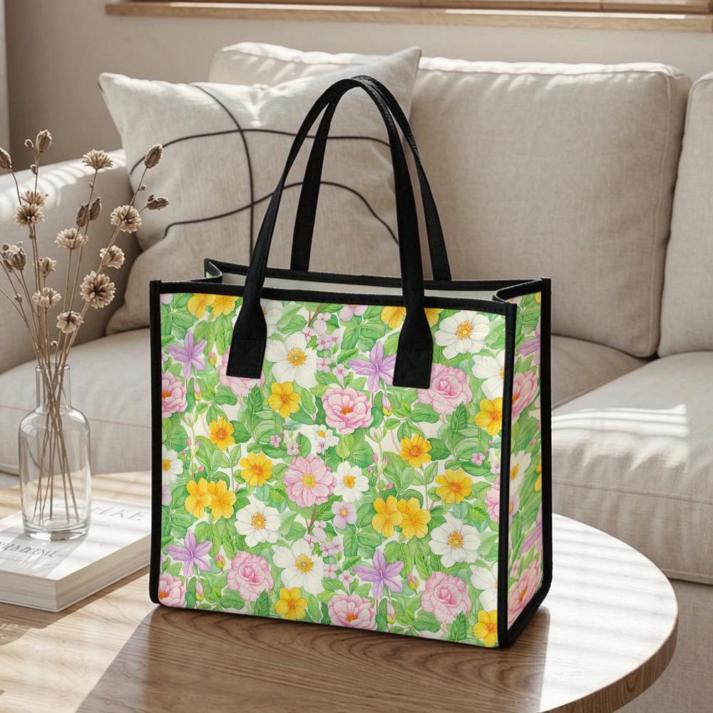 Floral Tote Bag Fashion Canvas Handbag Casual Large Capacity Shopping Purse for Daily Use