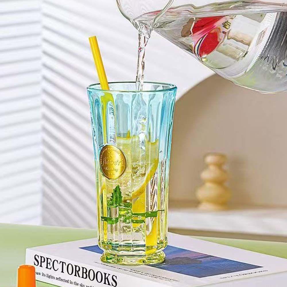 500ml Slender Waist Glass Cup with Lid and Straw Gradient Candy Color Cups Mug Drinking Glasses for Juice Water and Iced Coffee