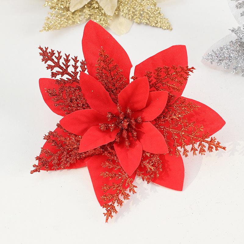 5Pcs Glitter Christmas Flowers Xmas Tree Ornaments Christmas Decorations for Home 2025 Navidad Noel Natal Gifts New Year 2025