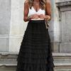 Elegant Boho High Waist Skirt for Women - Durable, Comfortable Fit with Chic Mesh Layer & Contrast Lace, Perfect for Spring/summer