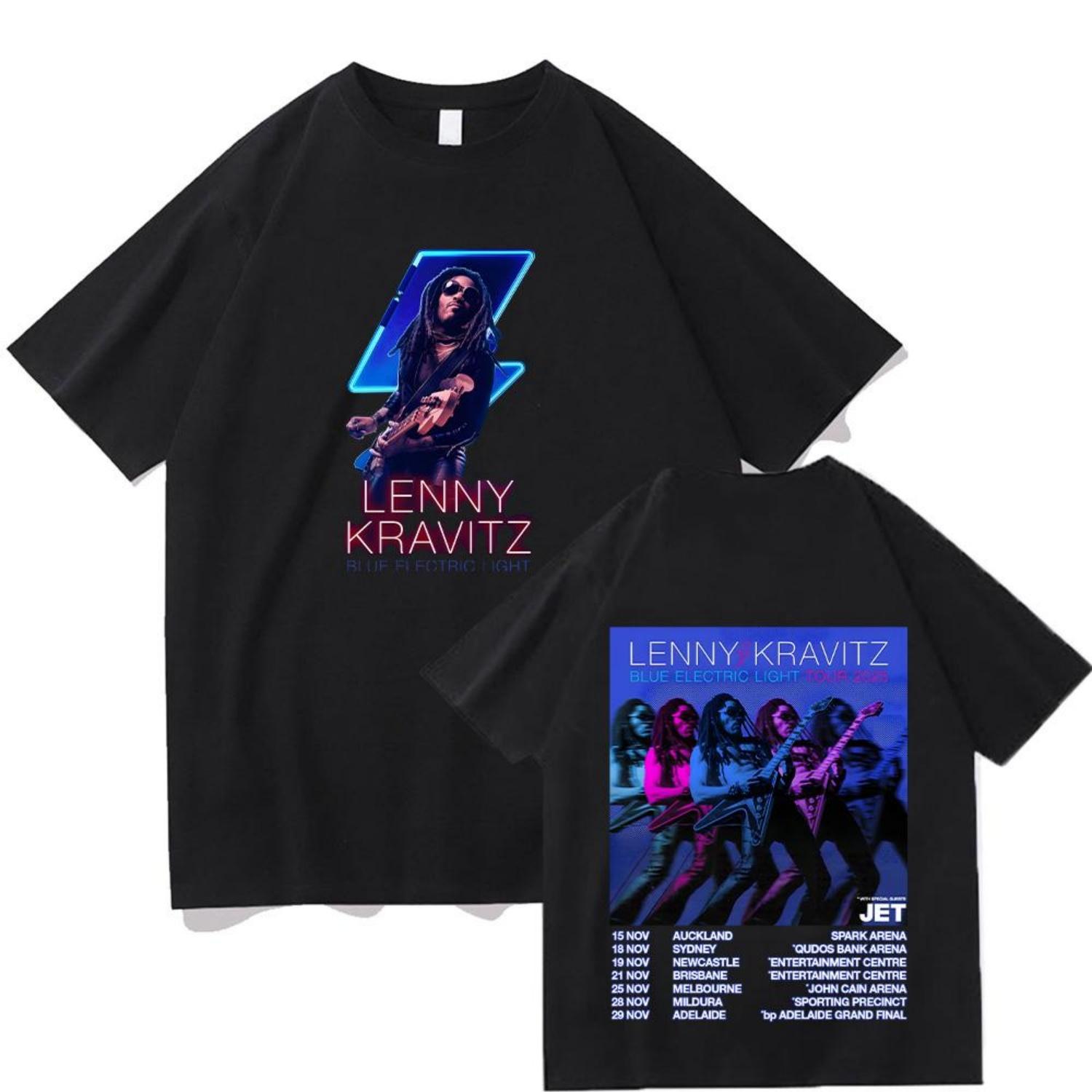 Lenny Kravitz Tshirt Lenny Kravitz Blue Electric Light Tour 2025 Top Cotton Short Sleeve Tee Rock Women_Men Oversized Streetwear S чёрный