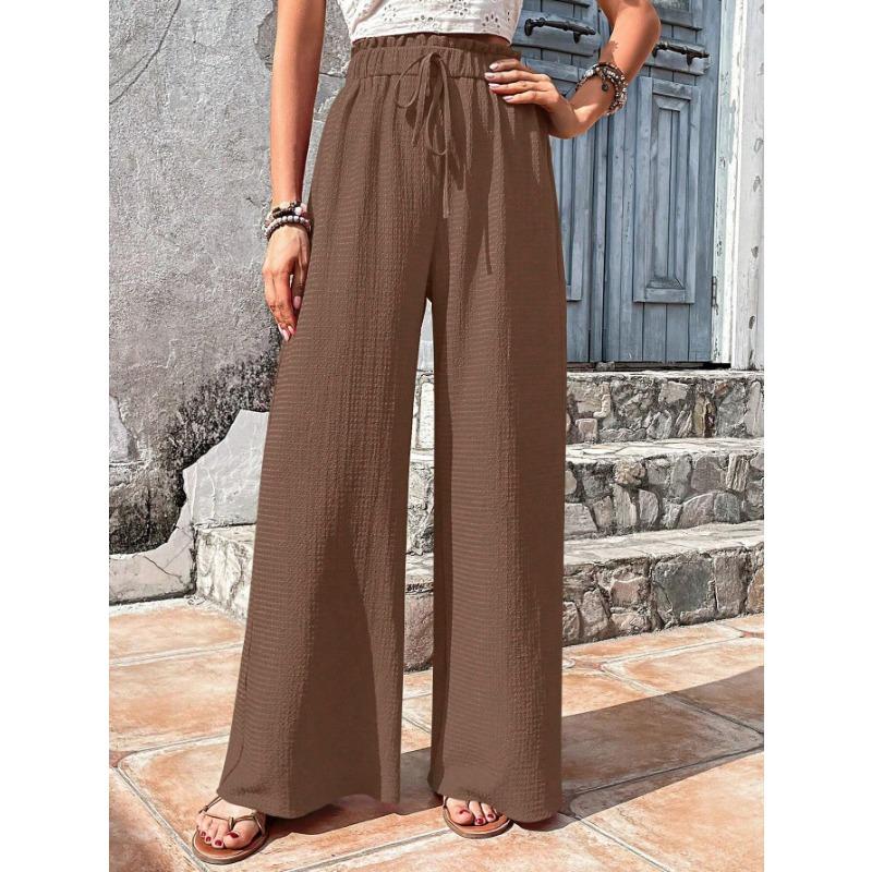 Women's Spring and Summer New Style Fashionable and Versatile Bubble Check Casual Wide Leg Pants