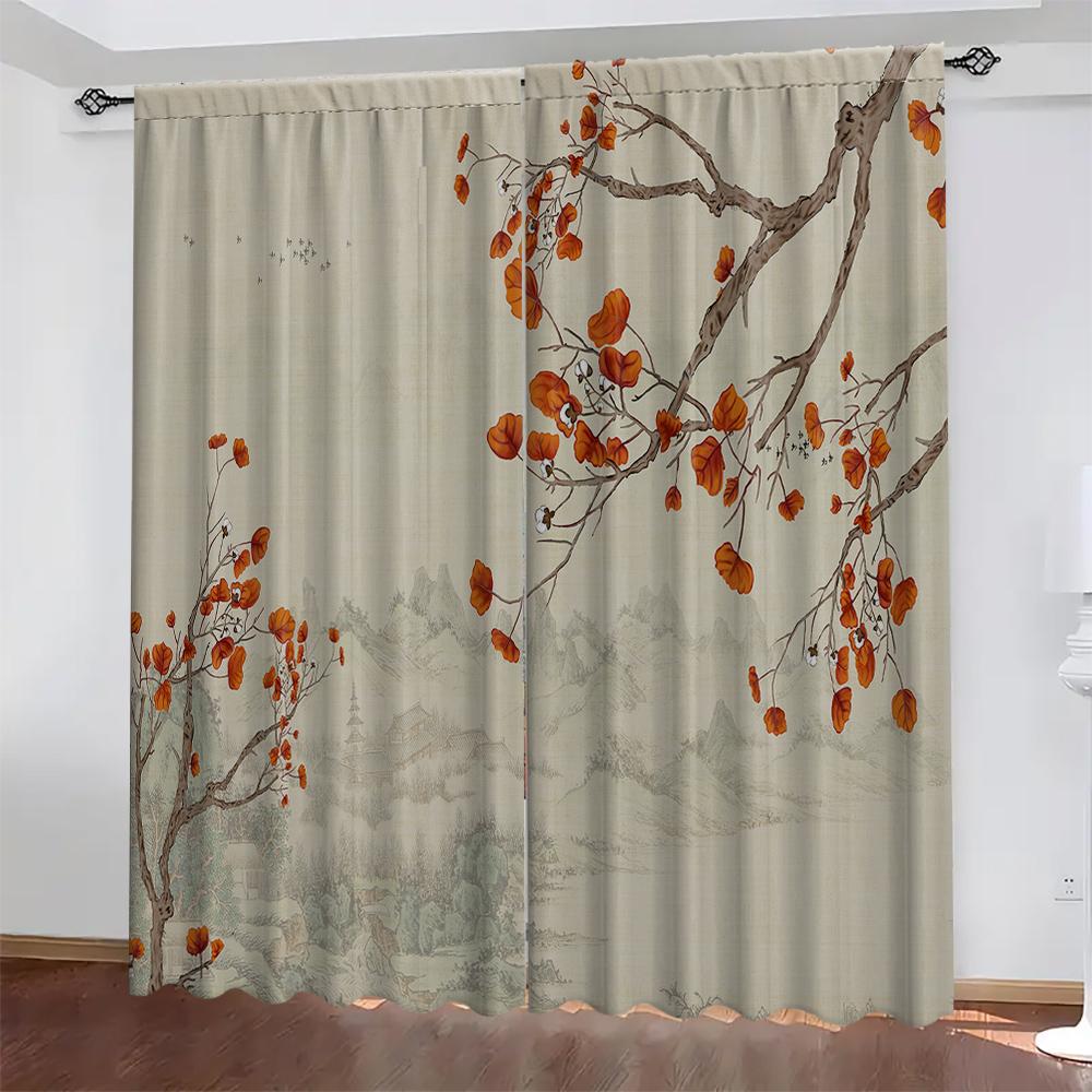Home Flowers Birds Curtains Landscape Background Kitchen Coffee Shop Living Room Bacon Curtain With Pole Pocket Polyester Perfect For Sitting