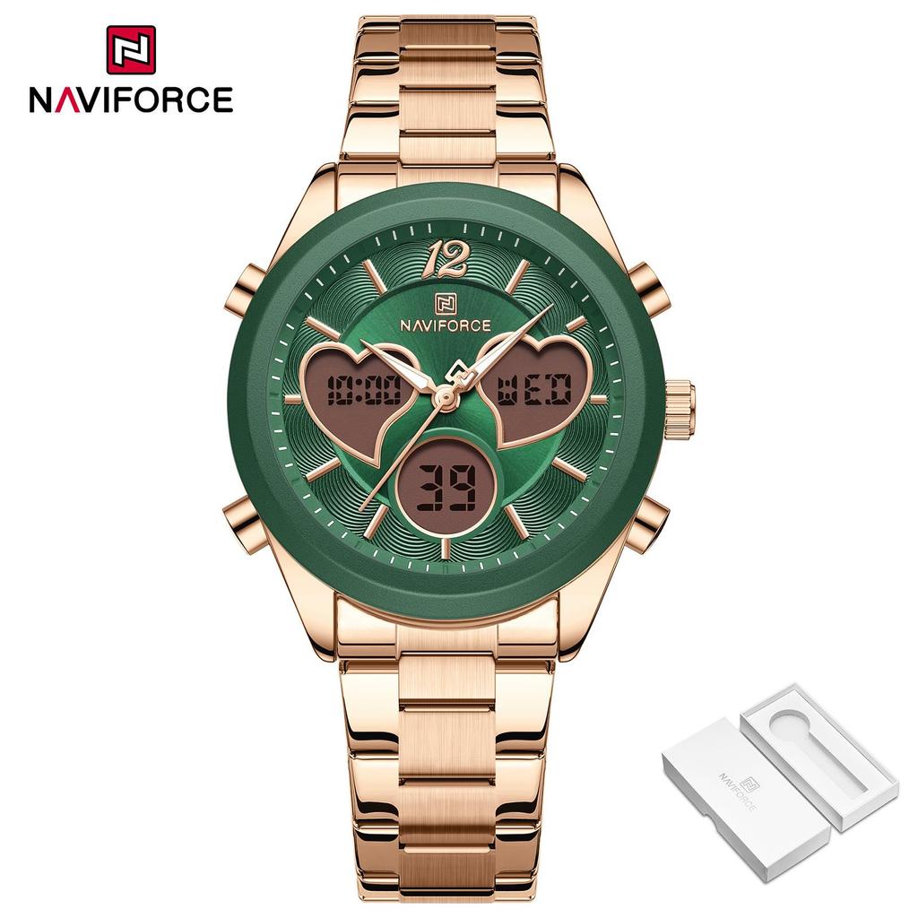 Naviforce Women Quartz LCD Digital Watch Waterproof Stainless Steel Strap NF5045S