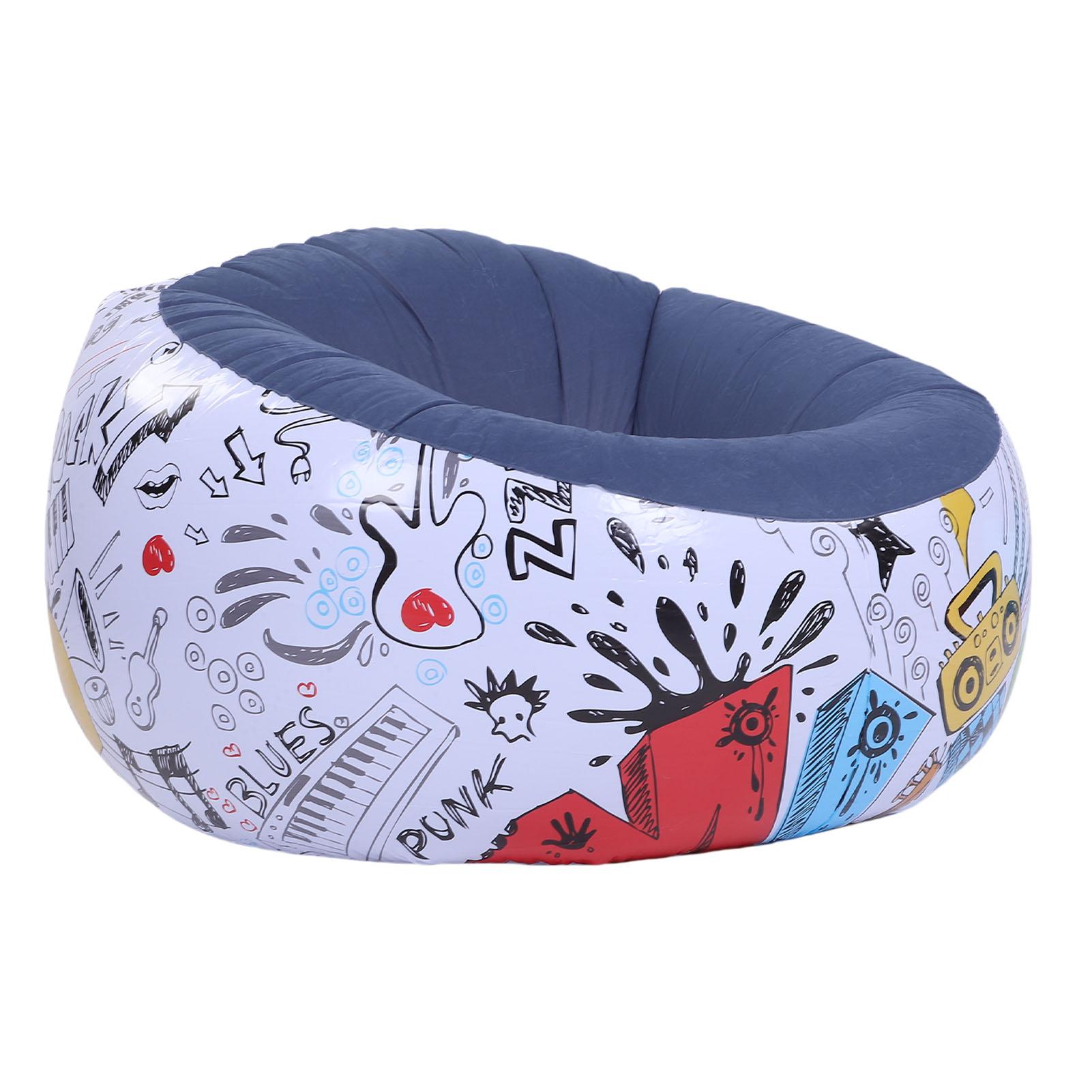 Inflatable Lounge Ch  PVC Flocking Graffiti Portable Inflatable Couch Blow Up Lounger Sofa Ch  for Rooms Camping Home
