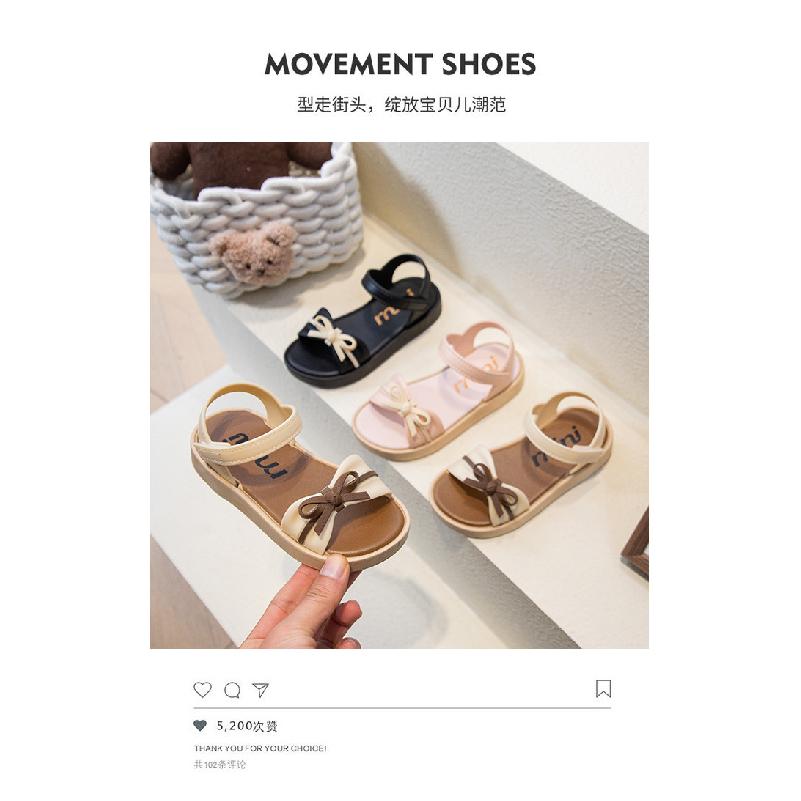 2026New Summer Sandals for Girls Soft-soled non-slip princess shoes Children's Bowknot Open-Toe Beach Shoes