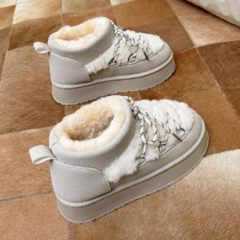 Women's Large Size Soft Sole Winter Warm Fur Snow Boots Padded Lined Ankle Boots Anti-slip Hiking Casual Sports Cotton Boots