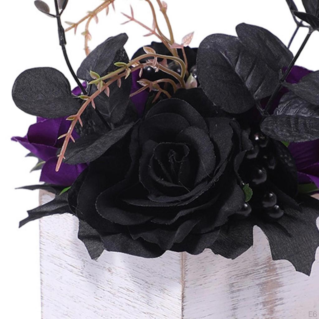 Halloween Artificial Flowers Arrangement in Wooden Box Boxed Faux Desktop Ornament for