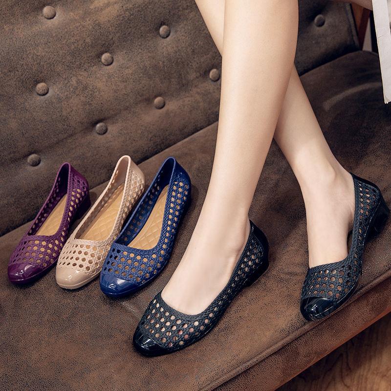 Fashion FHC New Summer Jelly Shoes,Close Toe Wedges Sandals,Hollow Out Rubber Heels,PVC Galosh Overshoes,Apricot,Blue,Black,Dropship