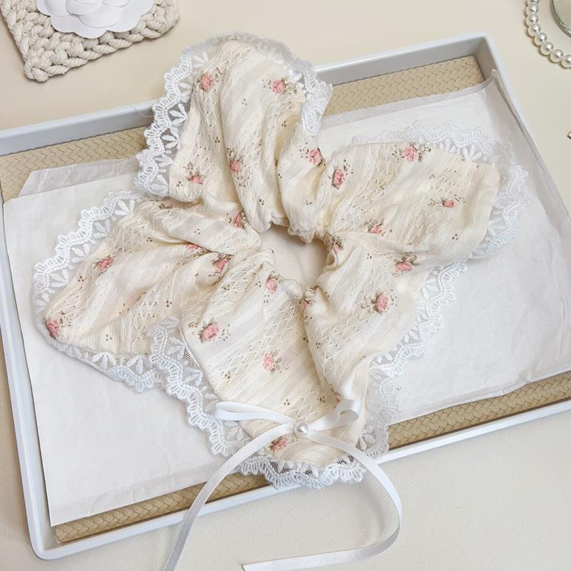 Early Spring Korean Design Handmade Lace Pleated Lace Hair Ring Double Layer Large Intestinal Ring Hair Accessories For Women