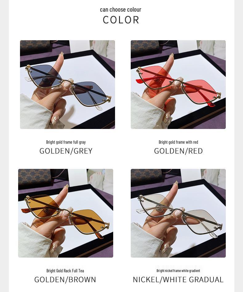 High-End 2025 Semi-Rimless Diamond Sunglasses - Modern, Trendy European & American Style