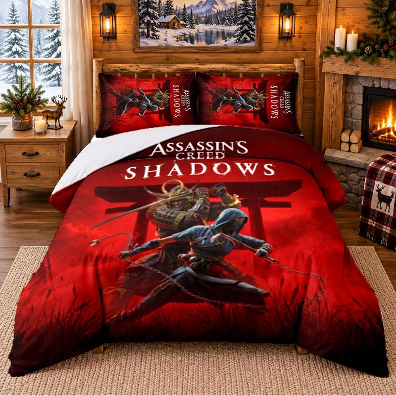 Literie Motif Assassin's Creed Ensemble 3 Pièces Drap et Taies d'Oreiller Pour Chambre Intérieure
