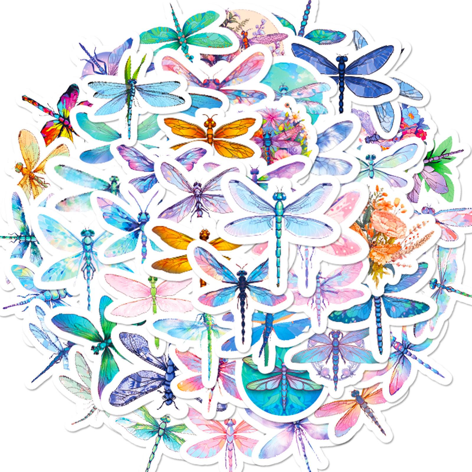 

50 Multicolored Dragonfly Stickers Cute Insect Stickers Cartoon Dragonfly Graffiti Stickers Personalized Hand Account Decoration