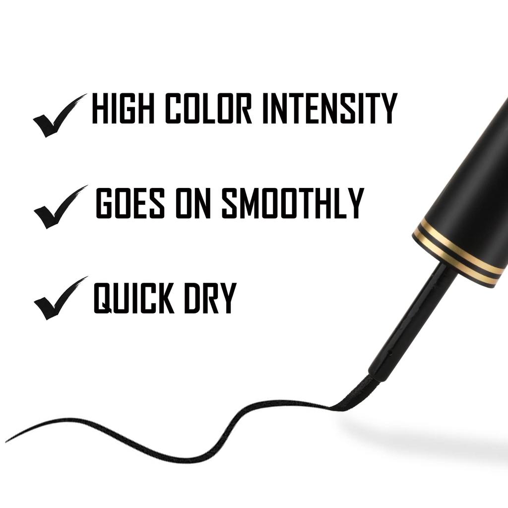 Boobeen Black Liquid Waterproof Eyeliner Pen with Precision Brush Creates Eyeliner Makeup and Goes on Smoothly Eyeliner, Tip, Long-Lasting