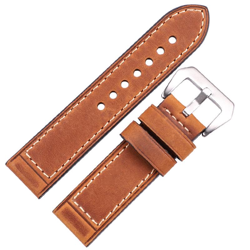 Watchband Handmade Leather Watch Strap Band Retro Cowhide Design In Black Brown Red Fits 22mm 24mm Watches Buckle Fastening Watchbands