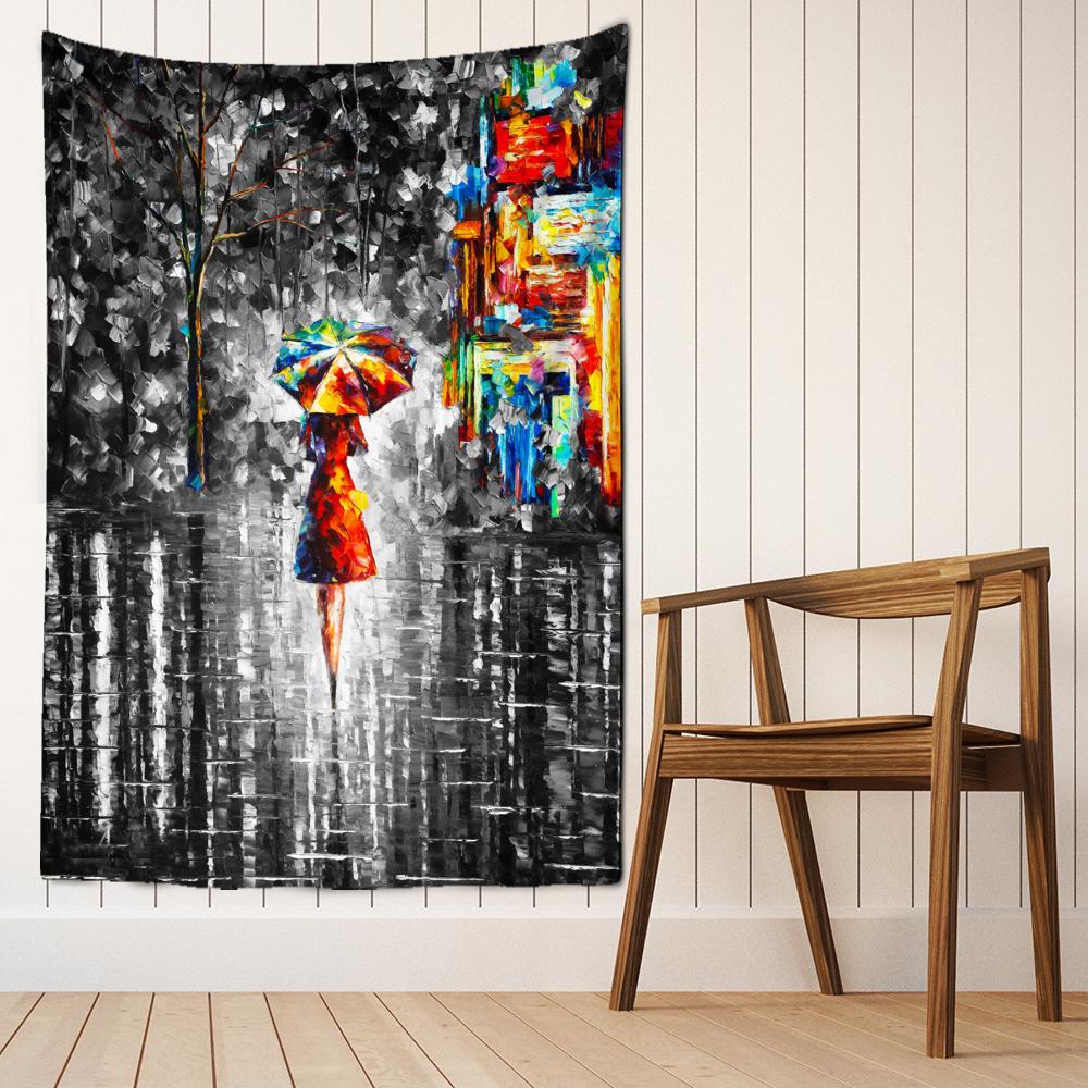Mädchen Ölgemälde Wandteppich Hängen Retro Schwarz Und Weiß Hexerei Bohemian Hippie Zimmer Home Decor