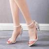 Women Shoes Sandals Summer Open toe Thin High Heels White Luxury Rhinestones Wedding Shoes Bride Dress Pumps