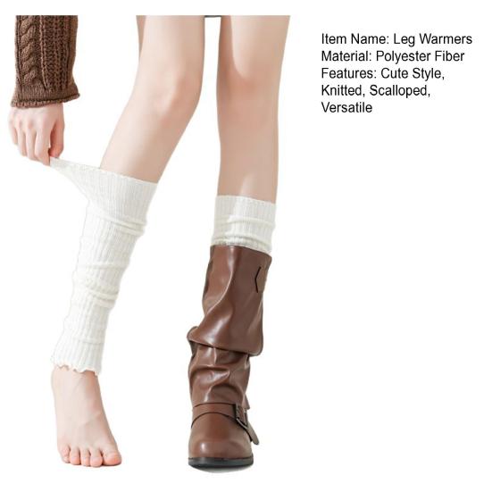 Scalloped White Leg Warmers Women Cute Ruffle Leg Sleeves Knitted Scrunch Leg Warmers Calf Sleeves Shoe Cuff Covers