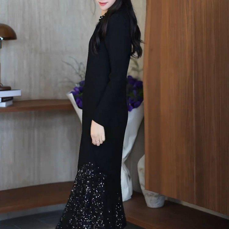 Elegantes hohes Damen-Pailletten-Netz-Midikleid - Tailliert & Schlankmachend