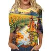 Women's Fashion Casual Halloween Print 3/4 Sleeve T-Shirt with Round Neck