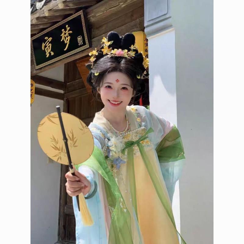 Tang Dynasty Style Hanfu Set Women Embroidered Qi Xiong Ruqun With Wide Sleeves Flowy Outfit