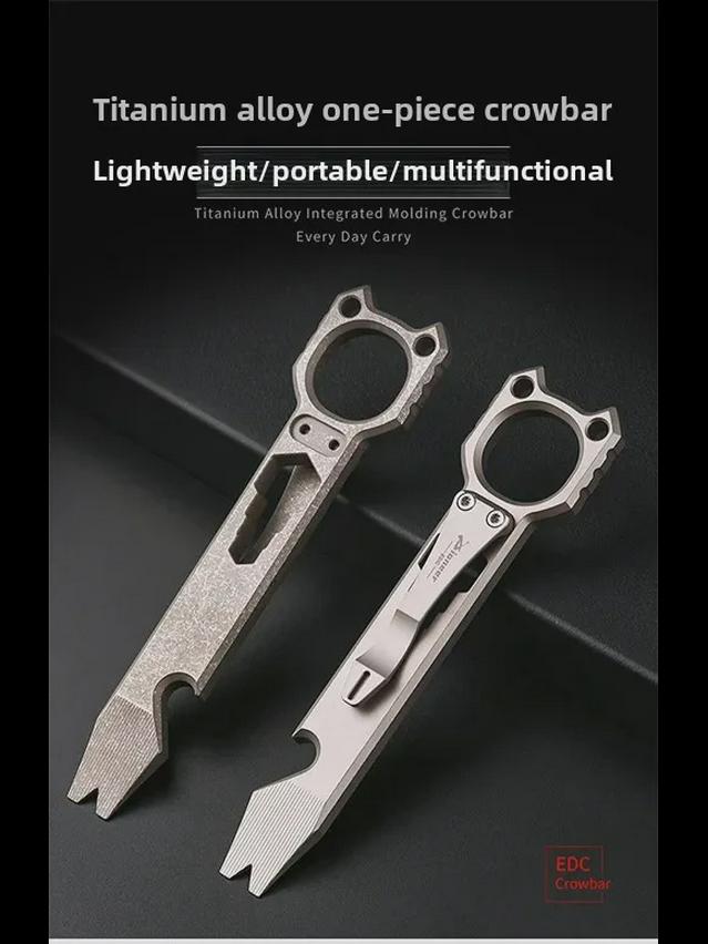 Titanium Alloy Multifunctional Outdoor Crowbar and Bottle Opener with Wrench for Self-Defense and EDC.