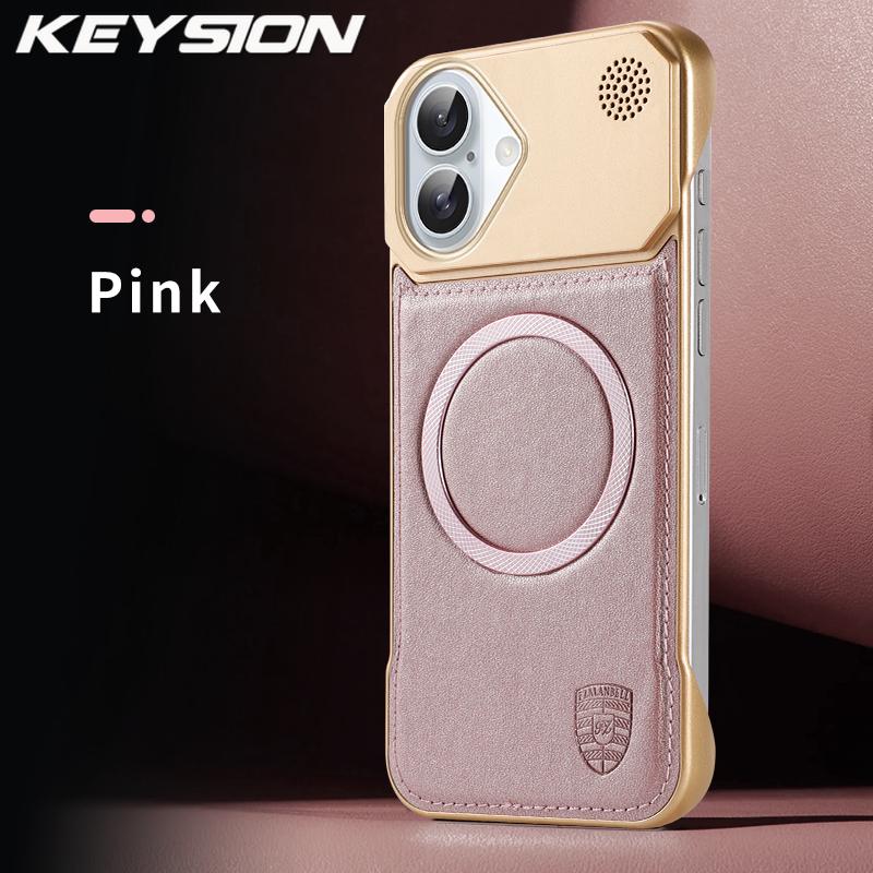 KEYSION Luxury Magnetic PU Leather Aromatherapy Phone Case for iPhone 16 Pro Max 16 Plus 16e Wireless Charging Borderless Cover