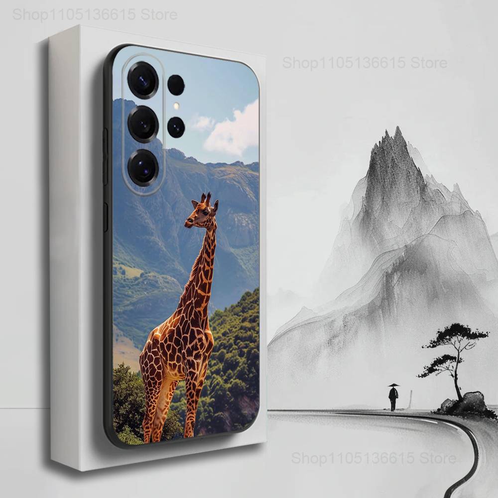 Roztomilý pouzdro s žirafou pro Samsung S21,S20,S10,Plus,S9,S22,S25,Ultra,S24,S23,FE,Lite,Měkký silikonový Černý