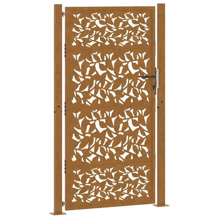 VidaXL Porte de jardin acier résistant aux intempéries design feuilles, porte de clôture, porte extérieure, porte en métal, 4100967