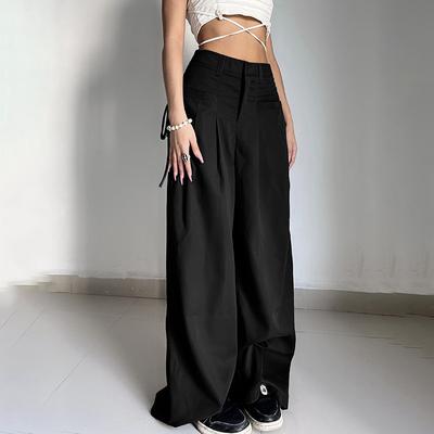 Sexy Low Waist Loose Straight Pants Women Summer Streetwear Fashion Solid Long Pants With Pockets Casual  Lady Pantalon 27986