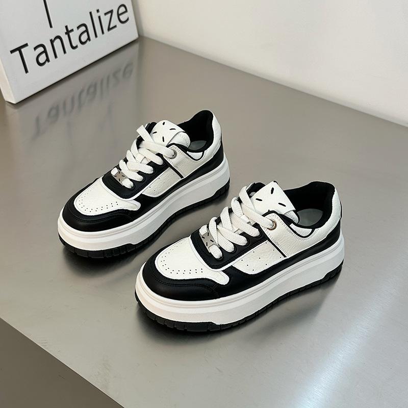 

Кожаные дышащие маленькие белые туфли на толстой подошве для женской коллекции весна 2025, увеличивают рост и сочетаются, спортивная и повседневная обувь в стиле колледжа 40 чёрный