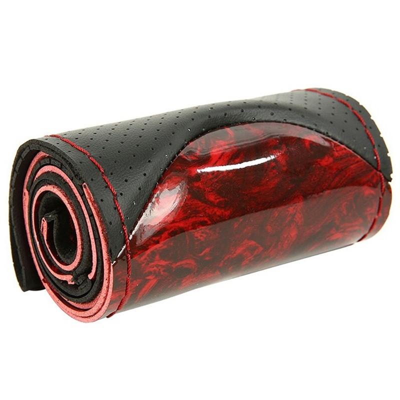 38cm Wooden Pattern Steering Wheel Cover Universal Braiding Leather Car Wheel Cover Sports Style Covers For Steering Wheel