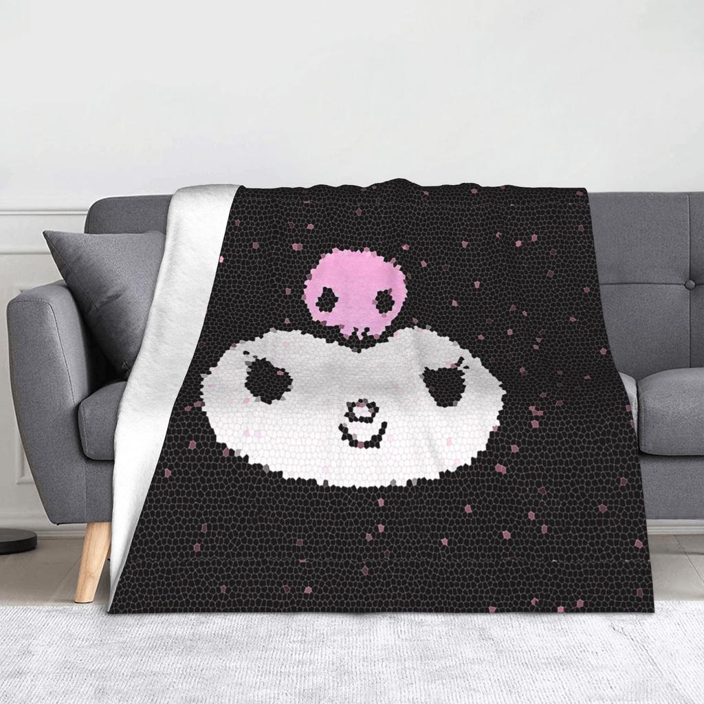 Kawaii Kuromi Anime Blanket Coral Fleece Plush Winter Multi-function Super Soft Throw Blankets for Home Office Bedspreads