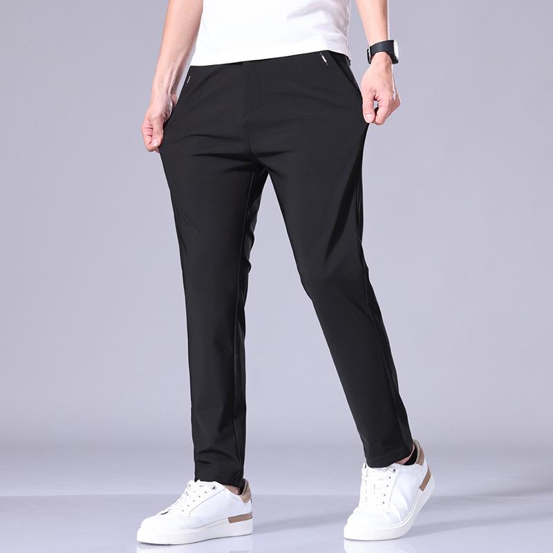 Pantaloni de afaceri elastici cu picior drept pentru bărbați, de primăvară și toamnă - Modă pentru tineret, culoare uni