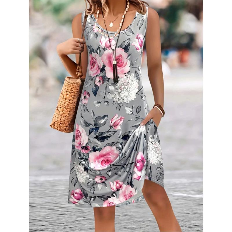 Women's Plus Size Floral Print Sleeveless A Line Dress Summer Vacation Style Dresses Y2k Ladies Clothes Bohemian