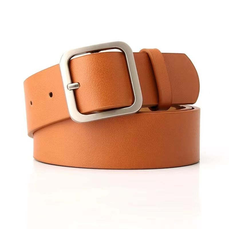 Womens Korean Stylish Vintage Pu Leather Belt Featuring Square Buckle Design