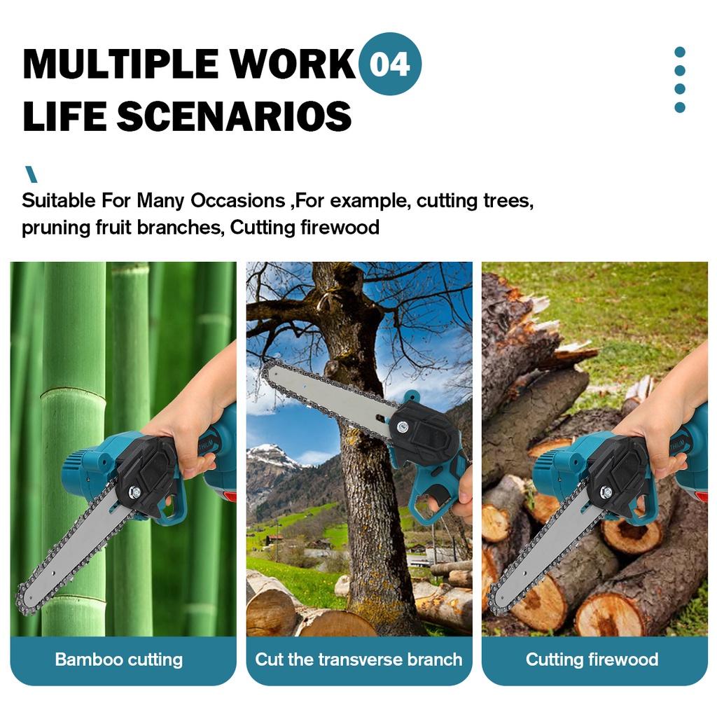388V 3000W 6 Inch Mini Electric Chain Saw With 2Pcs Battery Woodworking Pruning Chainsaw One-handed Garden Logging Power