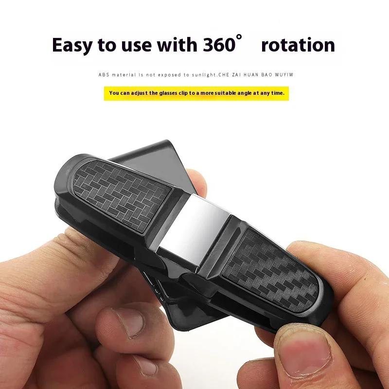 Car Carbon Fiber Look Glasses Clip Sun Visor Sunglasses Holder 180 Degree Adjustable Universal Auto Card Ticket Fastener
